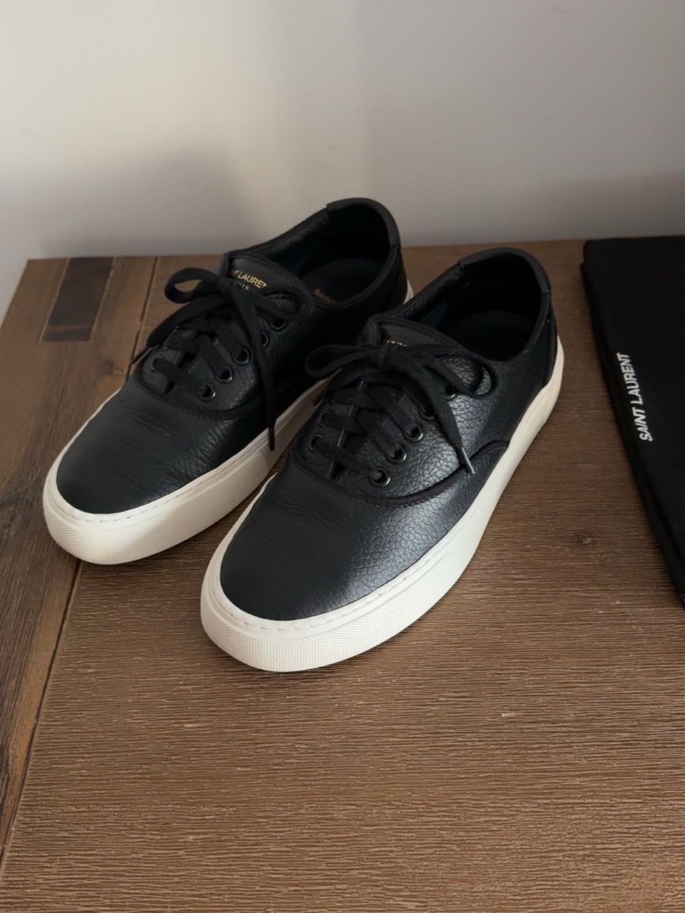 Saint Laurent Black Textured Low-Top Sneakers size 37.5